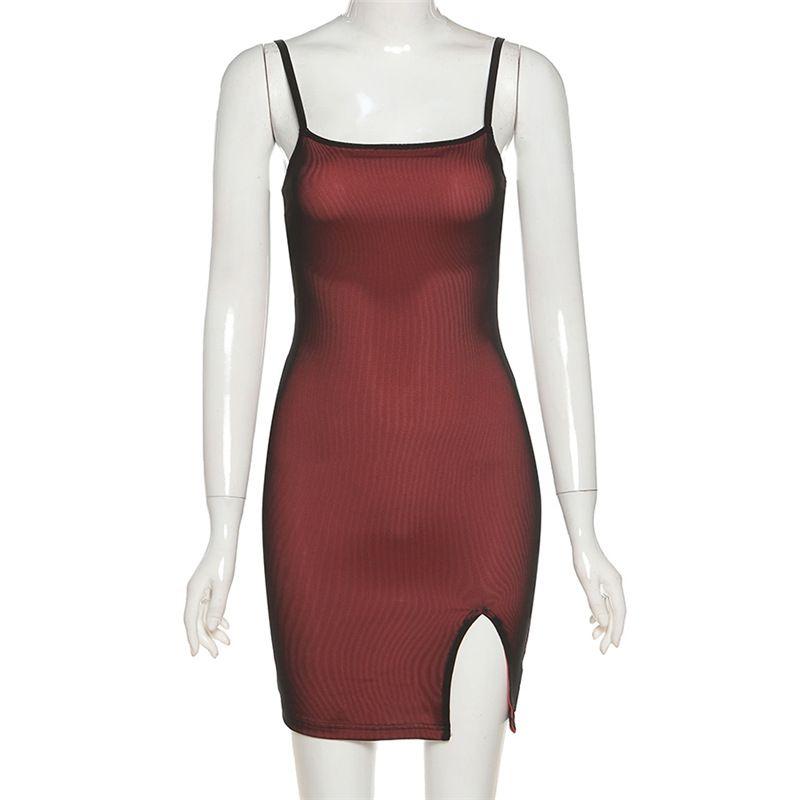 Slim Slim Slim Fit Split Dress Strap off-Neck Slim-Fit Slit Hip-Wrapped Dress