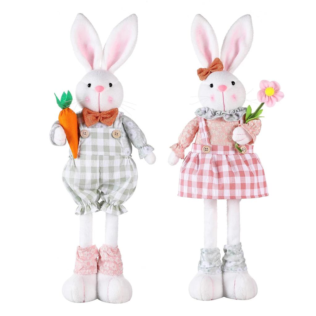 Easter Cute Rabbit Decorations Statues Easter Adjustable Resin Rabbit Decorations Easter Long-Legged Bunny Cartoon Doll Statue