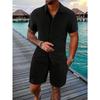 Summer Men's Solid Color Comfortable Casual Shirt Short Sleeved Beach Pants Set