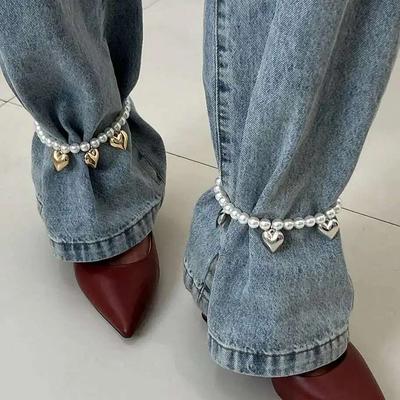 Ingemark Juego de 2 Piezas Tobillera Elegante de Perlas de Imitación Cuentas CCB para Mujer Cadena Creativa Ajustable para Tobillo Pantalones Vaqueros Accesorios de Joyería