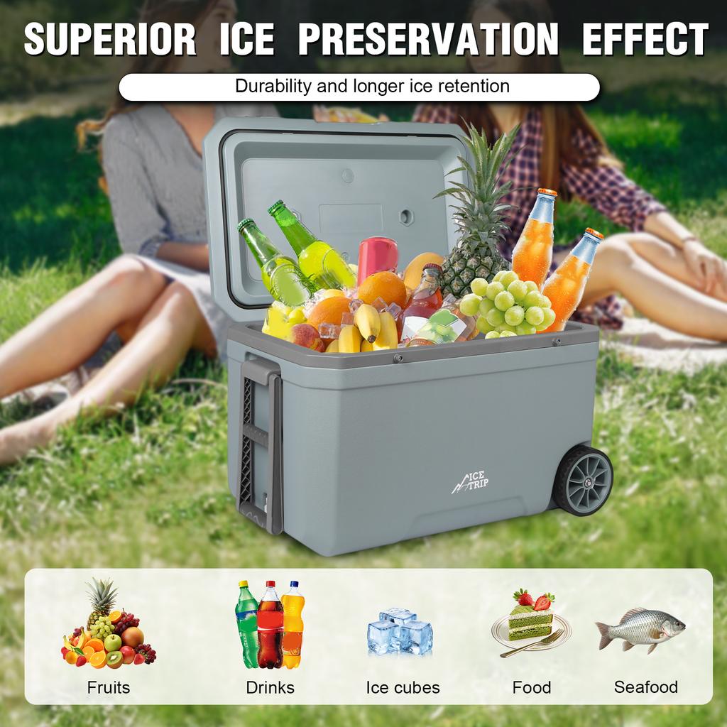 70L Wheeled Cooler Insulated Camping Cooler Hard Shell with Cup Holder for Beach Drink Beverage Camping Picnic Fishing
