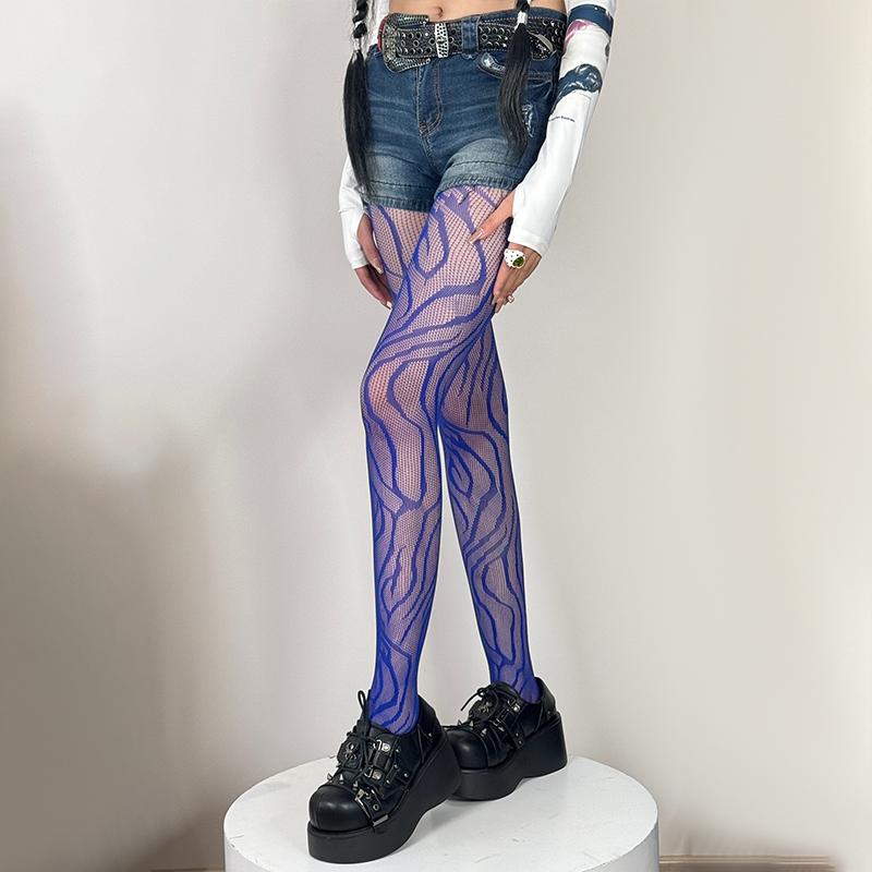 Стиль Y2K Сетчатые чулки Женские полосатые сетчатые колготки с высокой талией Летние сетчатые колготки с цветочным узором выше бедра 40-75kg