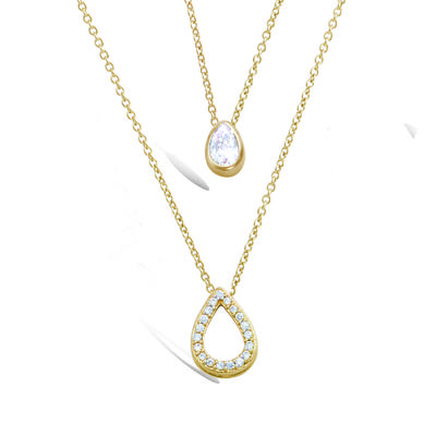 [R5681] - Double Gold Plated Necklace 'Sissi' White Gold - 40 and 44 Cm - 12x9 Mm and 7x5 Mm