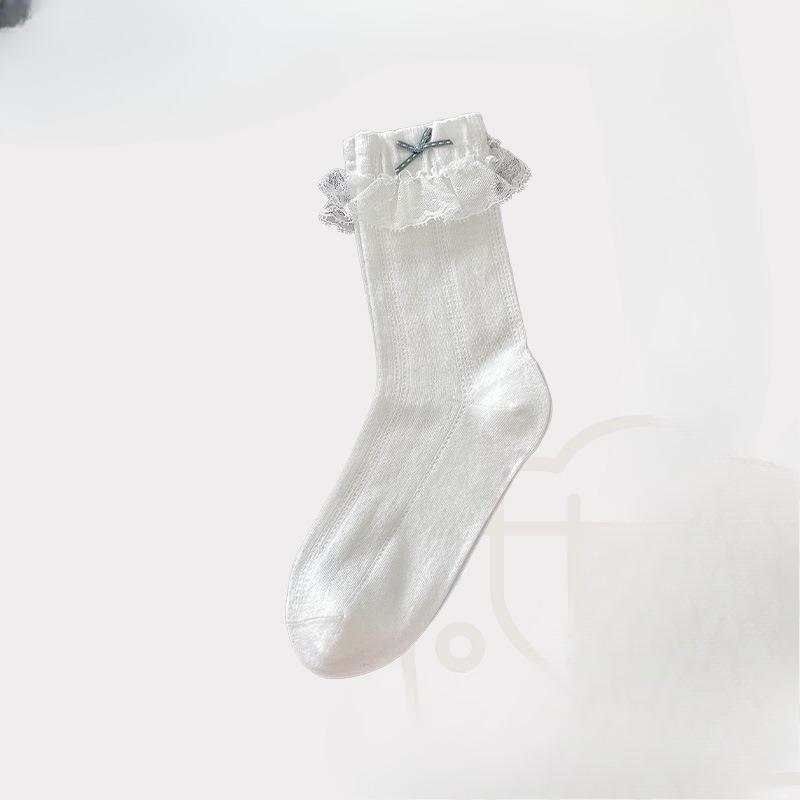 

Lace Lace Stockings - Children s Mid-calf Summer Lightweight Ballet-style Cotton Socks in Pile Pattern, White Color, Paired with Small Leather Shoes 1 pair белый