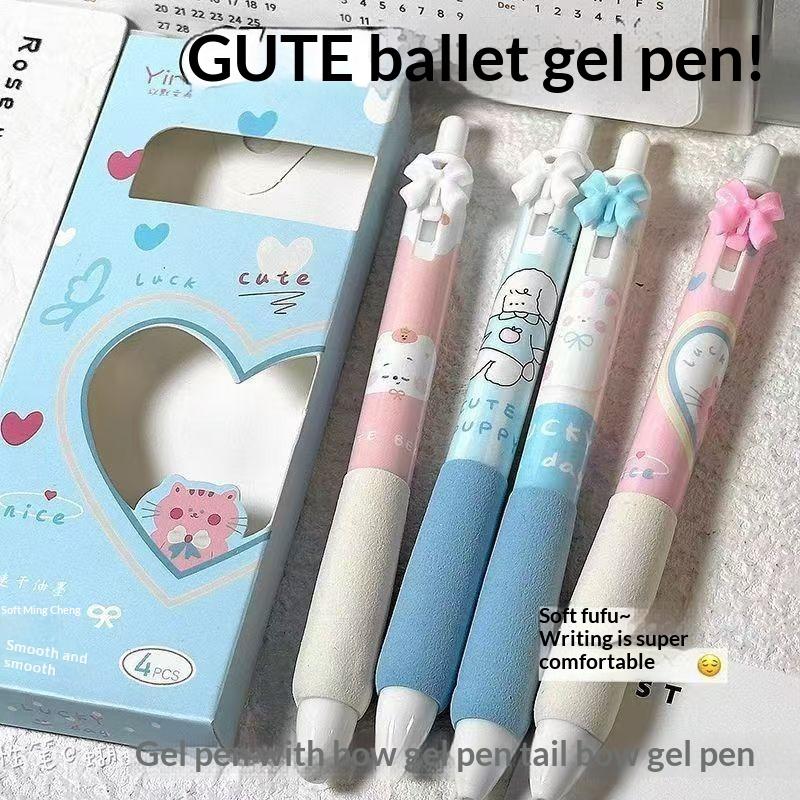 4 Peças Caneta Pressão Laço Preto e Branco Pegada Macia Super Alto Valor Pincel 0.5Mm Questão Secagem Rápida Pressionar Desenho Animado Caneta Neutra