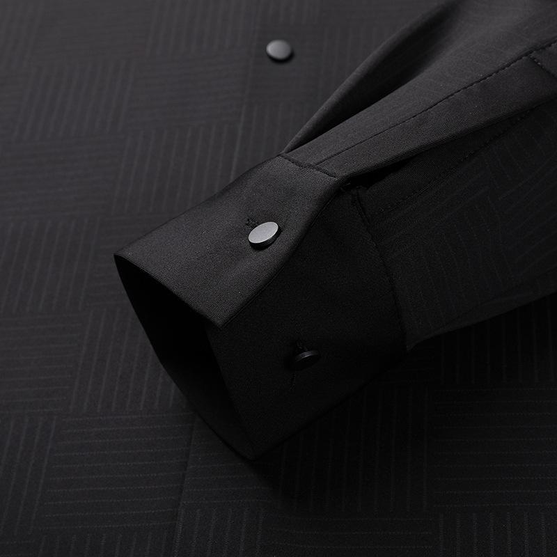 Autumn and Winter Men's Long-sleeved Fleece Shirt with Lapel Casual Form-fitting Striped Shirt for Men