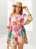 Women's Boho Floral Babydoll Dress V Neck Puff Sleeve Loose Summer Dress with Pockets