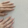 Medium Long Nude and Black Edge Nail Art Pieces with Removable Light Luxury Jelly Glue