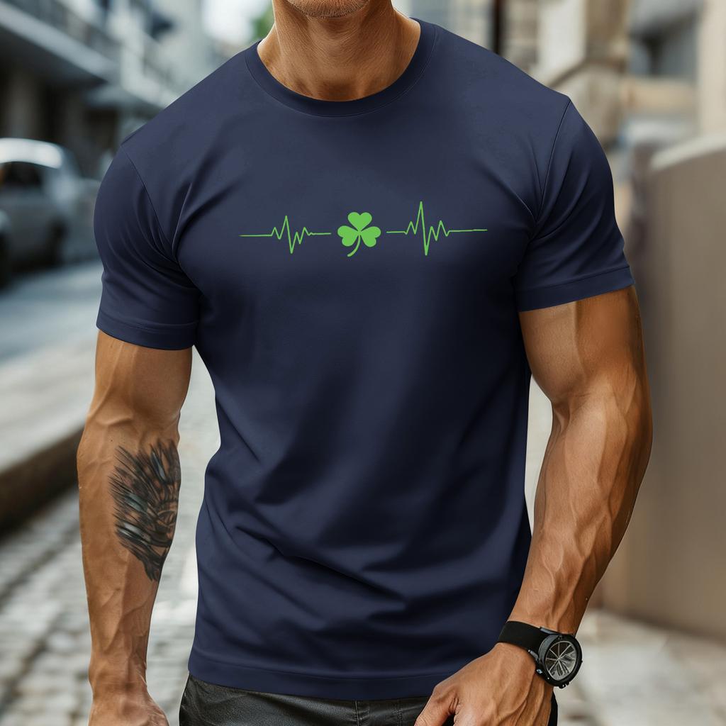 Haut à manches courtes et col rond à imprimé festif pour homme, haut de sport décontracté