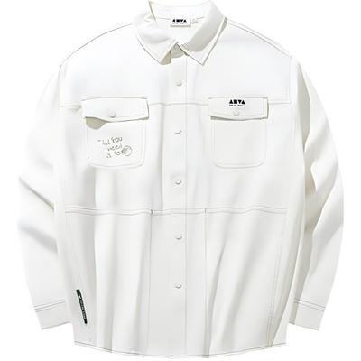 Solid Color Single-Breasted Collar Long Sleeve Shirt Unisex Shirts Ivory 172438143-1