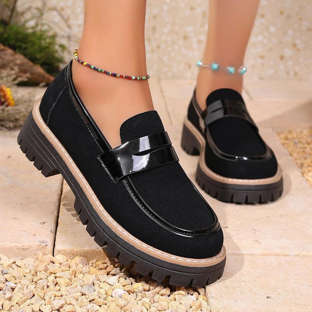 New Women's Retro Loafers Thick-Soled, Square Heel Platform Shoes In Vintage British Style for Fall, Spring, and Summer