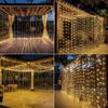 300 LEDS Outdoor Solar Curtain Light Waterproof Waterfall Lamp for Christmas Garden Yard Patio Umbrella Decor Solar Fairy Light