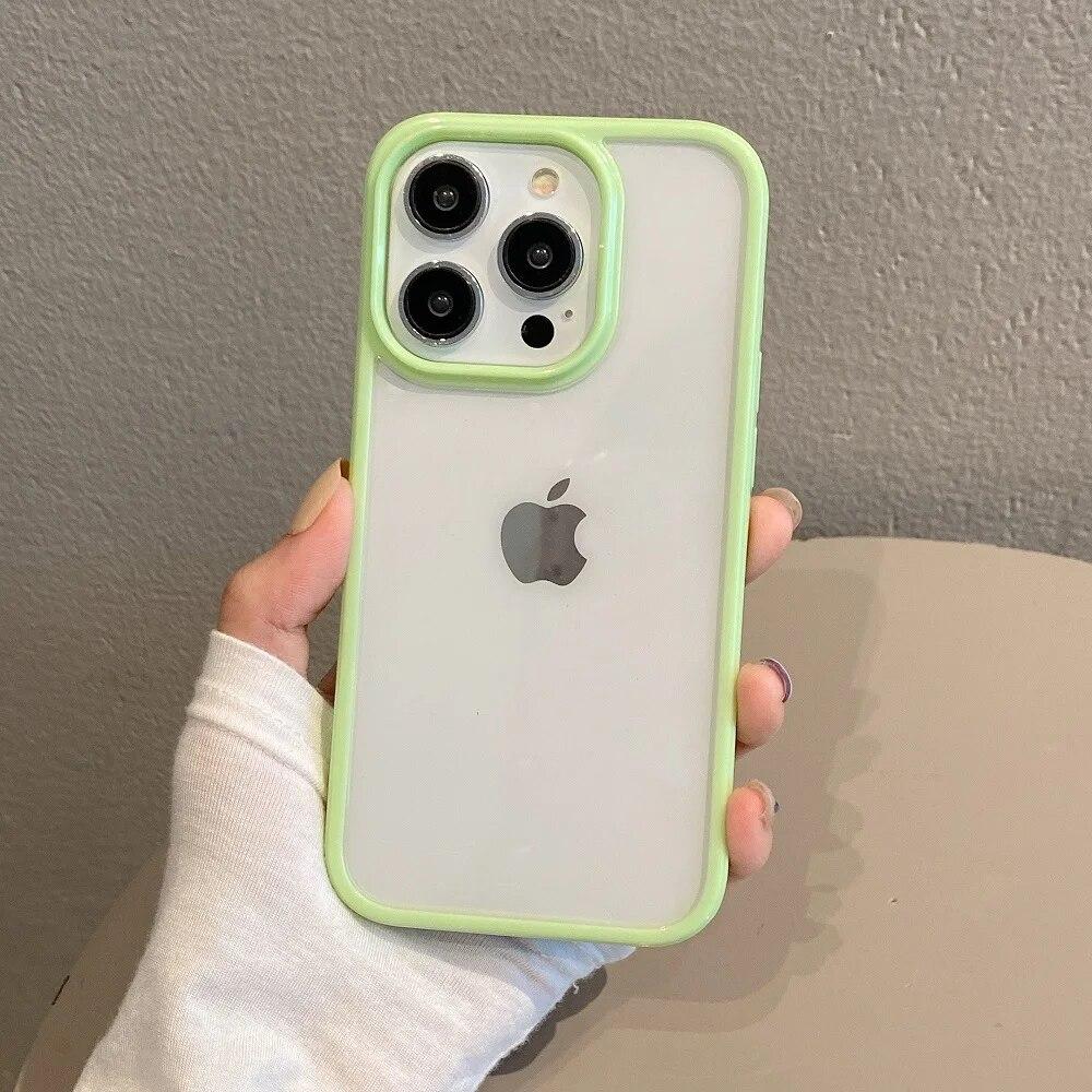 Transparent Candy Color Bumper Phone Case For iPhone 15 14 13 Mini 12 11 Pro Max XR XS X 7 8 Plus SE3 Soft Shockproof Back Cover