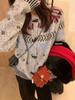 Women's Autumn/Winter Sweater: Heart Floral Print, Horn Buttons, Loose Fit, Slimming, Versatile Outerwear