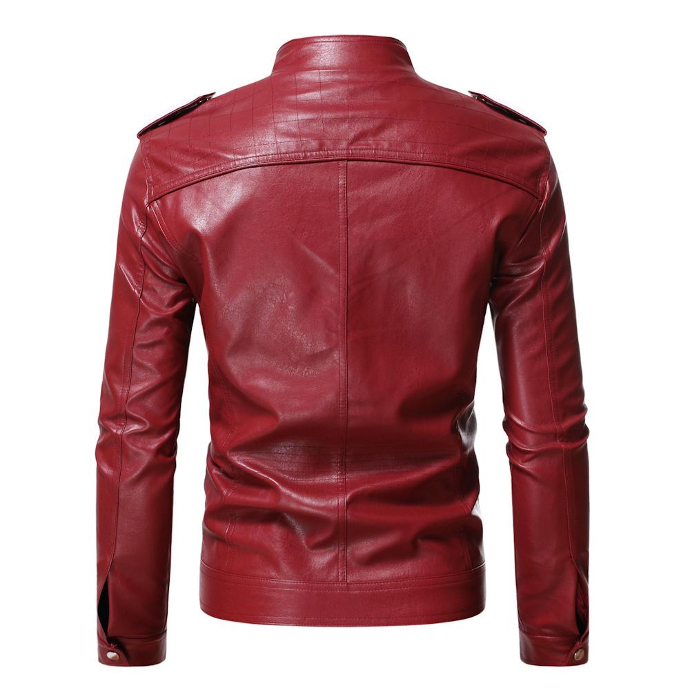 Autumn and winter new business gentleman thermal zipper cardigan PU leather jacket stand-up collar leather jacket