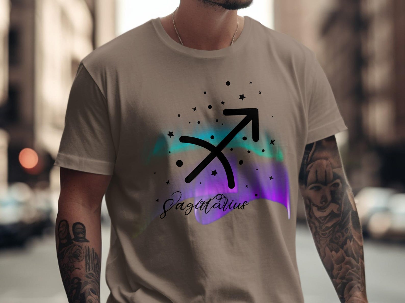 Sagittarius T-Shirt: Zodiac Sign Aurora Borealis Celestial Tee 3XL