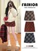 Red Plaid Women's High-Waist A-Line Skirt, Stylish Petite Woolen Skirt for Spring/Autumn 2026.