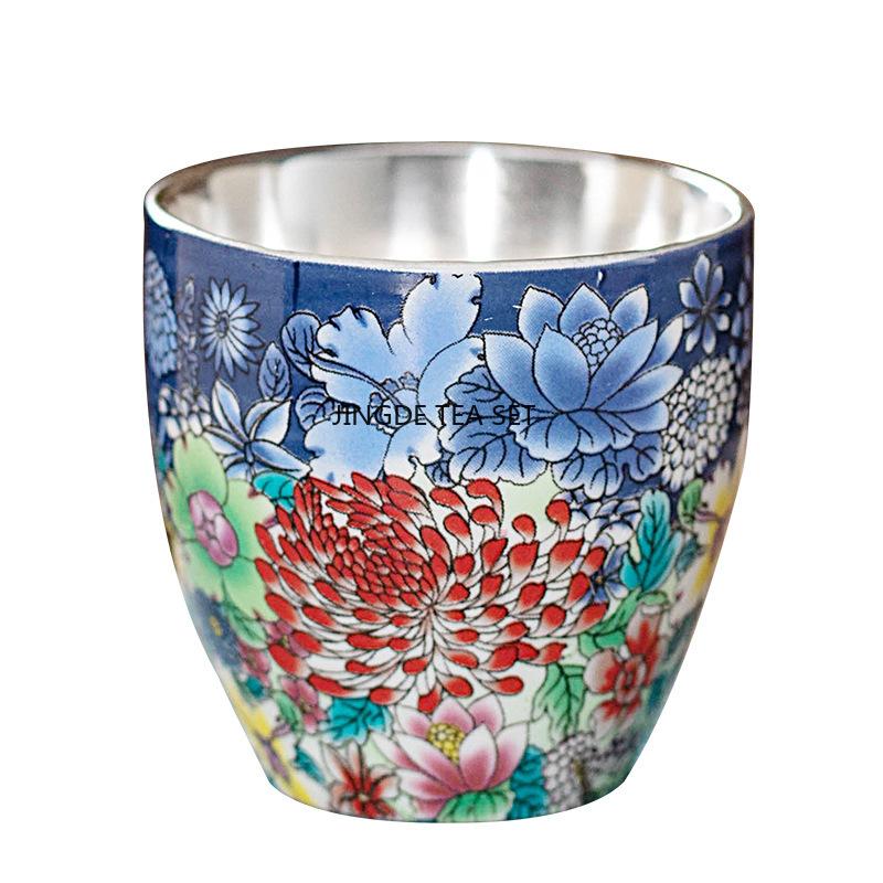 Taza de té de plata pura esmaltada taza de maestro de Kung Fu juego de té creativo de lujo ligero de alta gama chino regalo