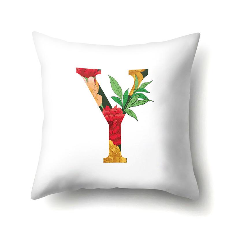 Polyester Pillowcase Watercolor Flowers Car Decoration Print 26 English Letters Home Cushion Cover