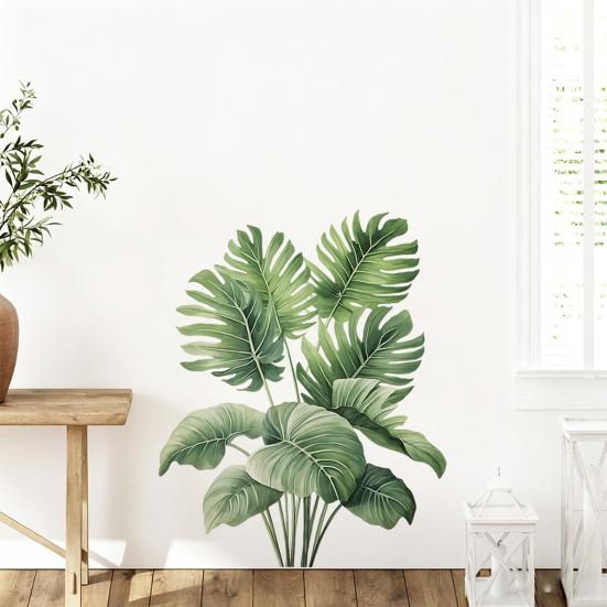 Green Plants Wall Sticker Self-adhesive Waterproof PVC Spring Floral Plants Sticker Home Office Living Room Bedroom Wall Decoration Decal
