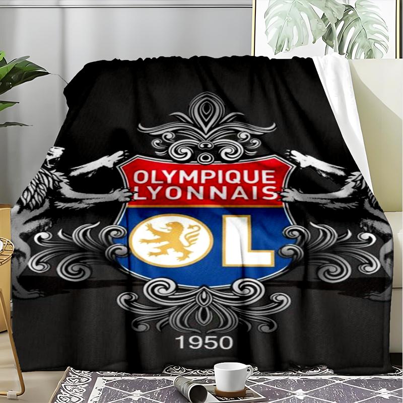 1PC Lyon Football Crest Design Printed Soft Flannel Blanket Throw for Adult Bedroom Living Room Sofa Camping Travel Fan gifts Christmas Gifts