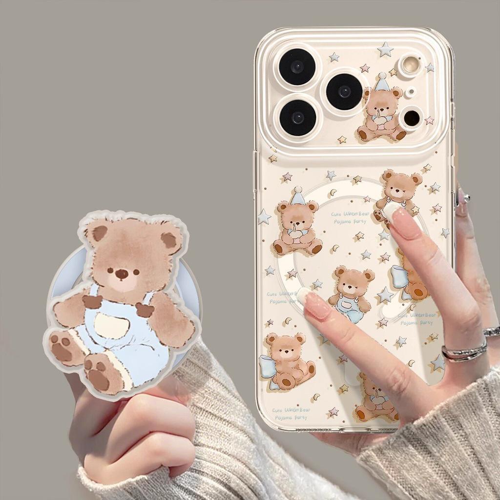 Magnetic Mobile Phone Case with Bracket for Iphone17 Bear 16promax Summer 15 Fresh 14 Apple 13 Sets