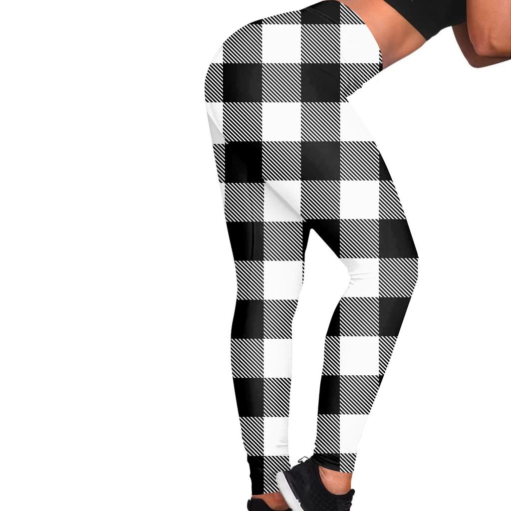 Pantalon de yoga élastique amincissant décontracté d'extérieur pour femme, imprimé à carreaux, coupe slim, pantalon court