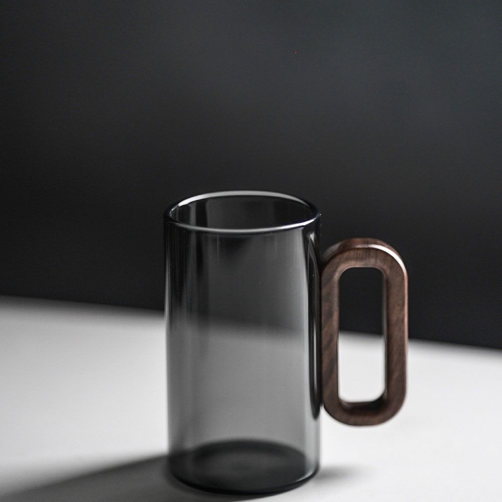 Heat-Resistant Glass Coffee Cup Wood Handle Tea Cup Water Cup Drinking Glass  Office