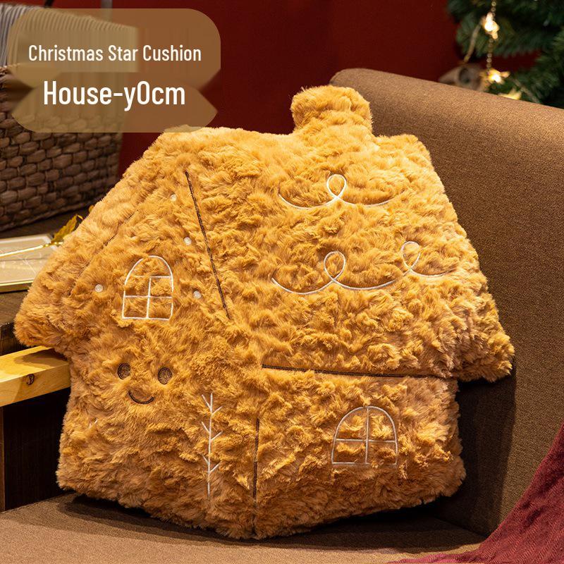 Christmas Gingerbread Man & Snowflake Throw Pillow - Holiday Decoration for Sofa & Living Room