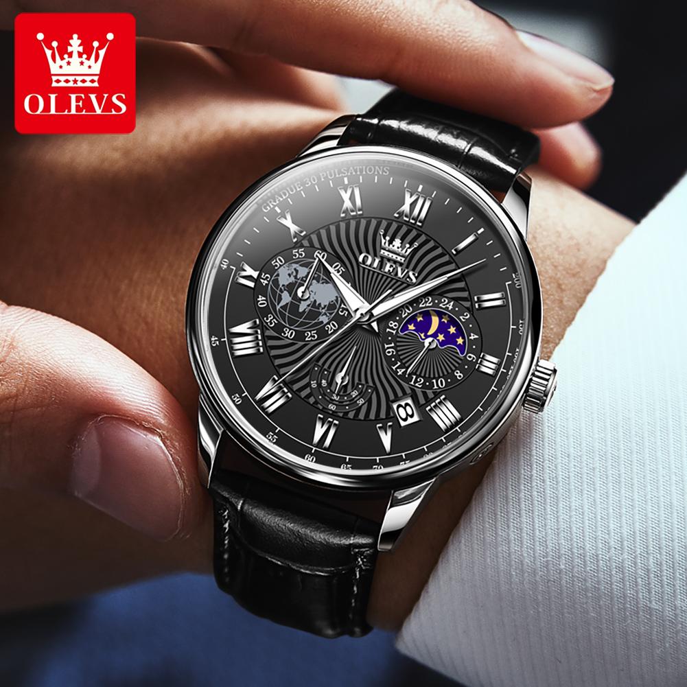 Olevs 2893 Oem Custom Hot Business Brand Moon Phase Luminous Waterproof Chronograph Watches Men Luxury Men's Quartz Watch