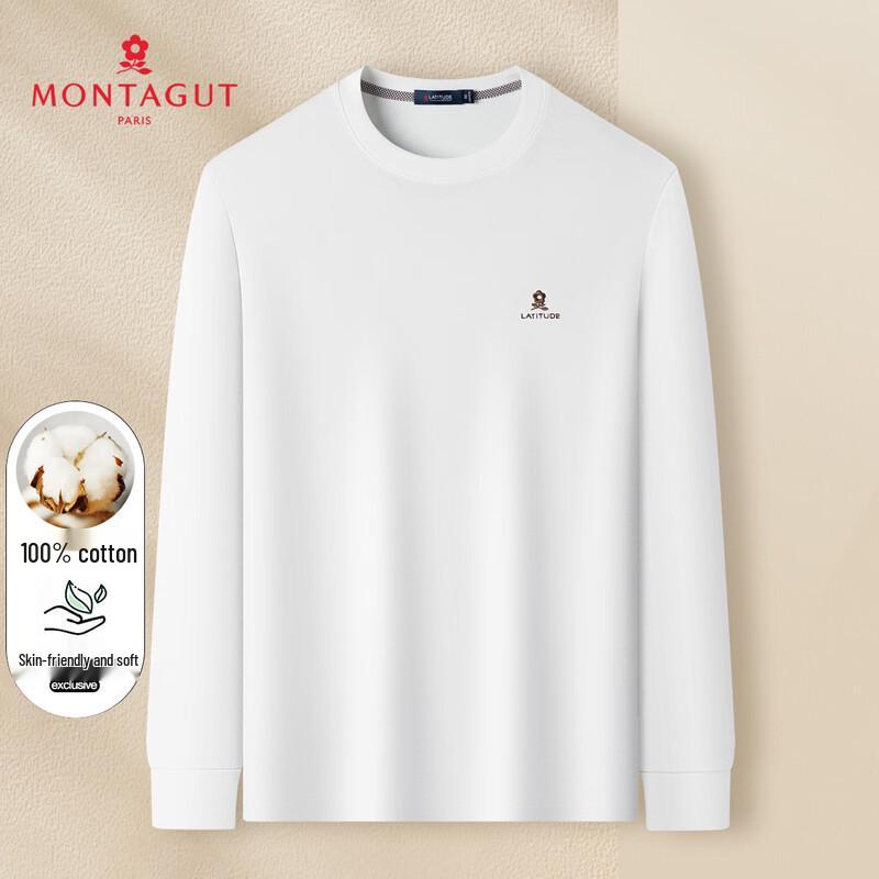 MONTAGUT Men's 100% Cotton Crew Neck Long Sleeve T-Shirt