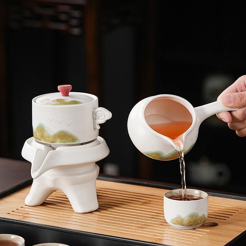 Coarse pottery Qingshan semi-automatic tea set Kung Fu home business