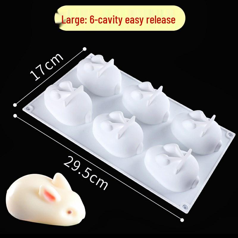 6-dutinková silikonová forma zajíček pro 3D dort, pěnu, pudink a želé