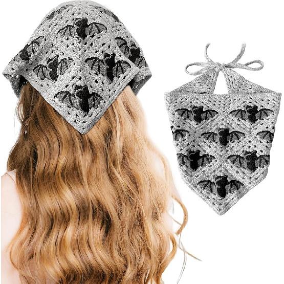 Gothic Crochet Skull Bandana for Women Batbandana