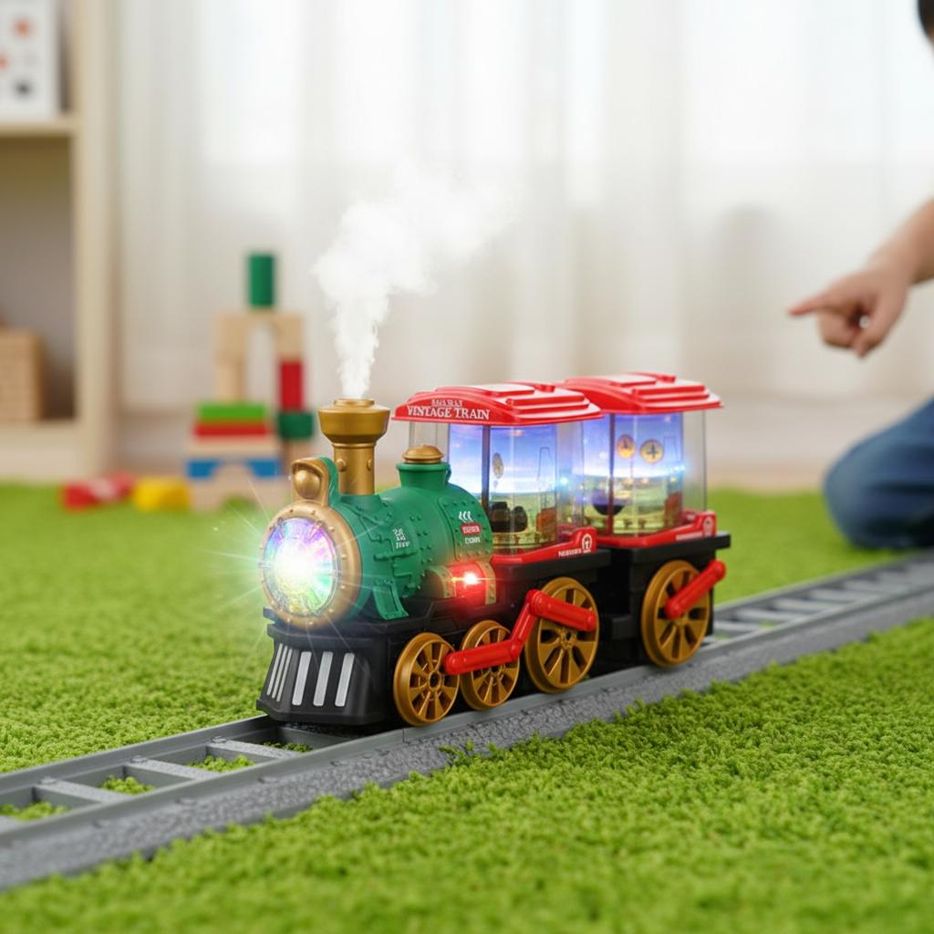 Electric Toy Train For Kids With Light Music And Mist Function Vintage Design 18x9.5x14cm ABS Material