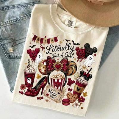 Literally Just A Girl Retro Disney Shirt, Magical Autumn Comfort Colors Tee, Minnie Ears Halloween Vacation T-shirt, Cute Girly Disney Merch