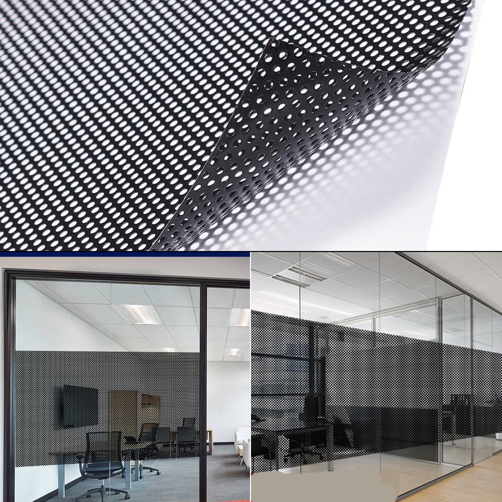 Black Perforated PVC Window Film, Sun Shade Foil Mesh Stickers Room Privacy Window Stickers Office Glass Door Sticker