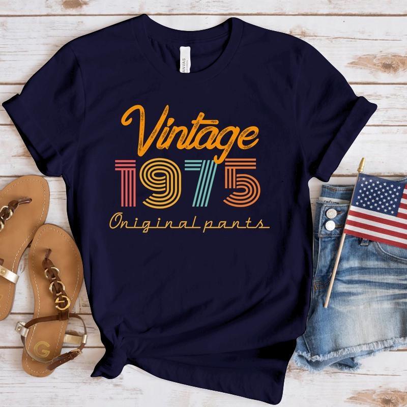 Fashion Vintage 1975 Printed T-Shirts Men Women Summer Casual Short Sleeved T-Shirts Round Neck Tops Vintage 1975 Shirt