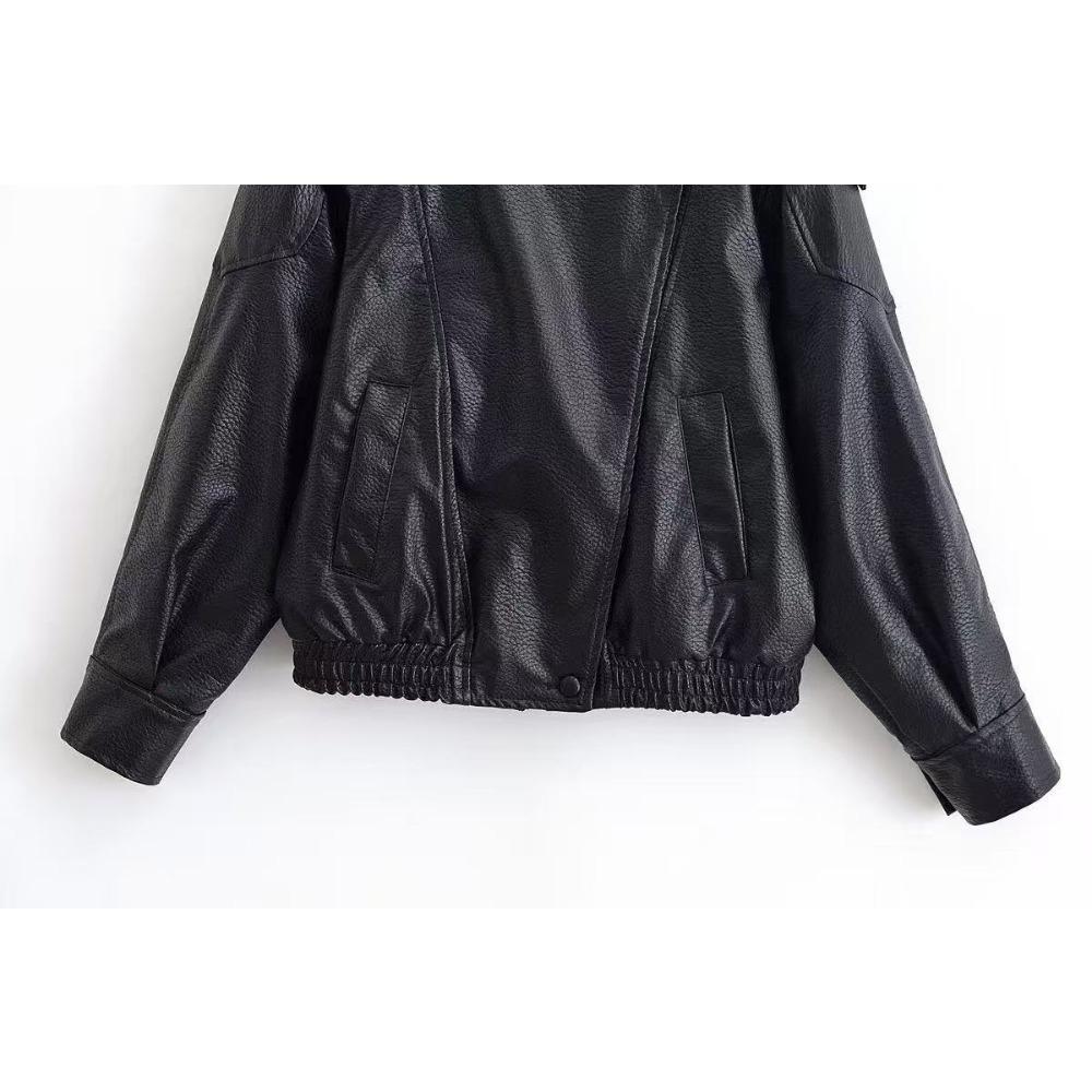 **Women's Faux Leather Jacket Cropped Loose Biker Style PU Leather Coat Spring Autumn Motorcycle Jacket**