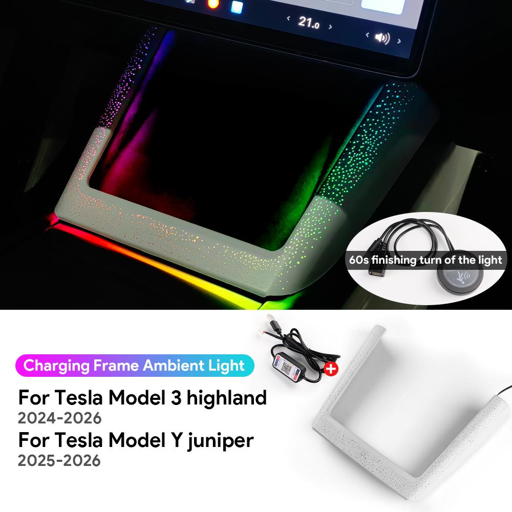Car Wireless Charging Frame Light for Tesla Model Y Juniper 2025 2026 Highland Model 3 2024-UP Grand Starry Atmosphere Trim LED