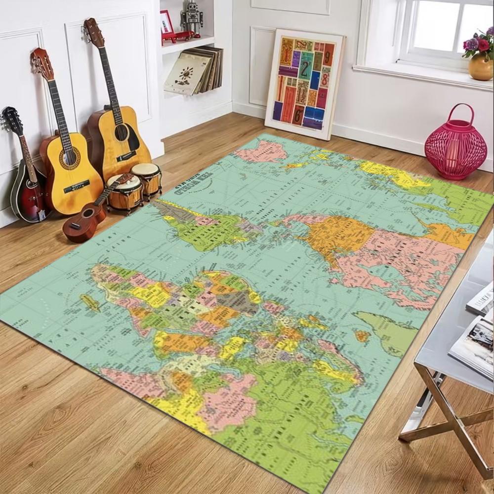 World Map Pattern Carpet Mat Rug Home Decoration Living Room Bedroom Decorative Area Rug Non-slip Floor Mat for Indoor Space