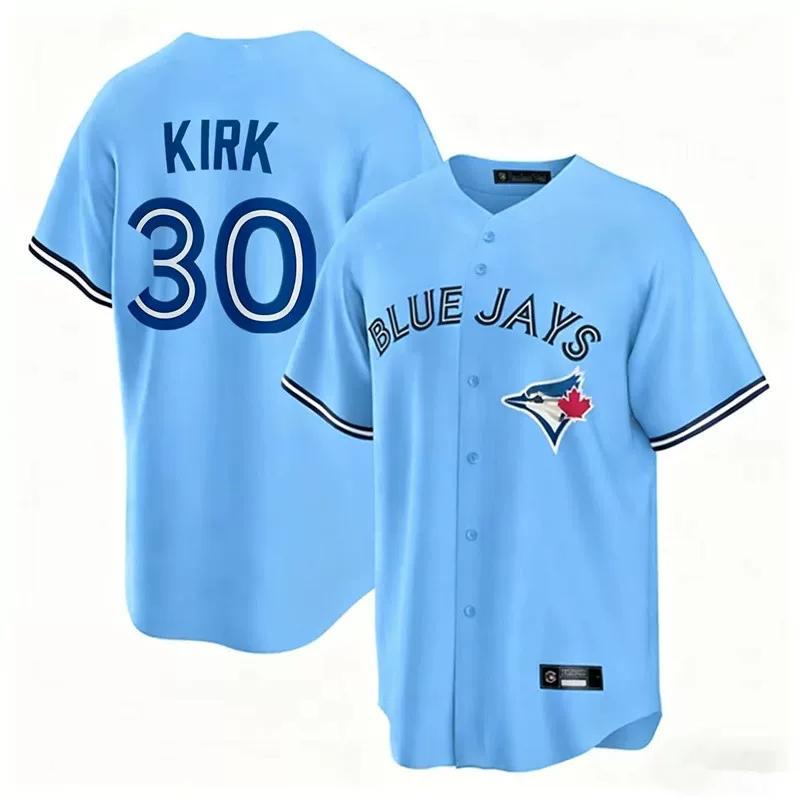 Toronto Blue Jays No. 30 Kirk Men s Jersey Embroidered Baseball Uniform L, 95KG синий