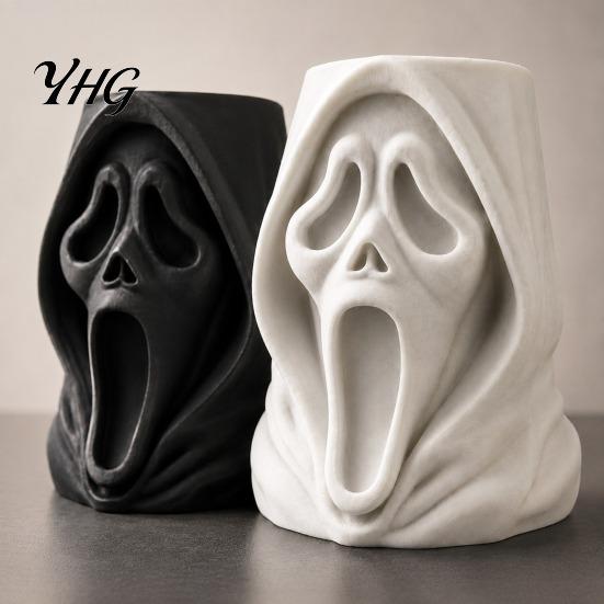 Creative Pen Holder Halloween Ghost Face Candy Bucket, 3D Printed Trick or Treat Snack Holder, Three Dimensional Sculpture Spooky Screaming