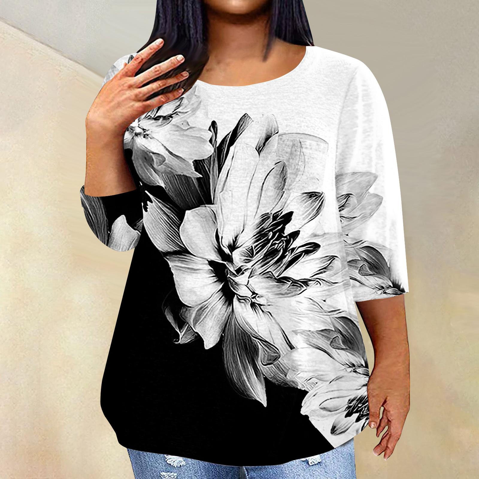 

Женский модный повседневный пуловер с круглым вырезом и рукавом три четверти с принтом, топ с рукавами 4/3 XXXXL белый