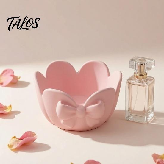 Floral Ring Dish 3D Printed Jewelry Tray, Flower Bow Storage Bowl for Rings Earrings Elegant Petal Shaped Necklaces, Decorative Desktop Organizer
