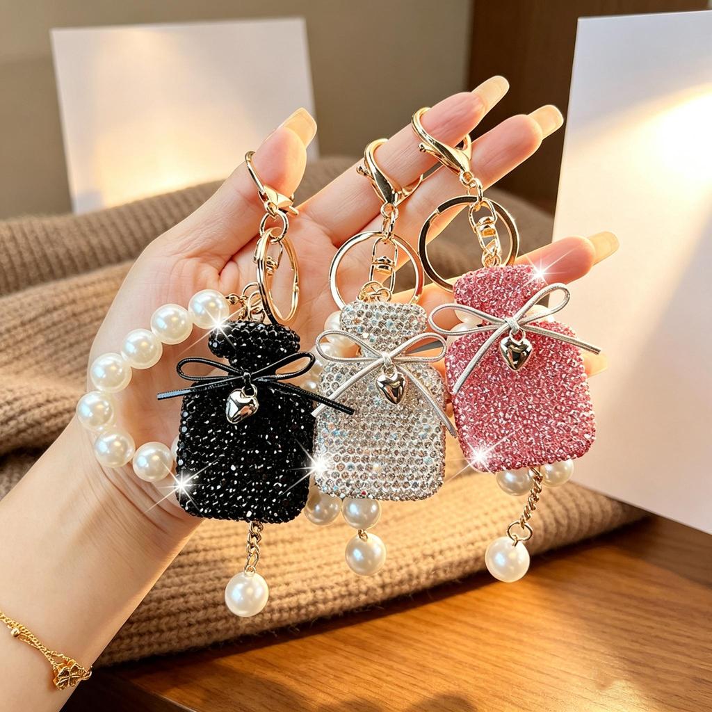 Sparkling Crystal Perfume Bottle Keychain Set, Rhinestone Bag Charm with Tassel,Luxury Bling Perfume Bottle Keyring