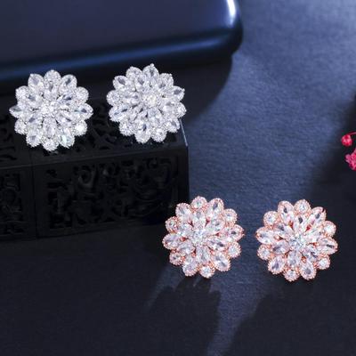 WWJ Shiny Cubic Zirconia Rose Gold Color/Silver Color Flower Stud Earring for Women