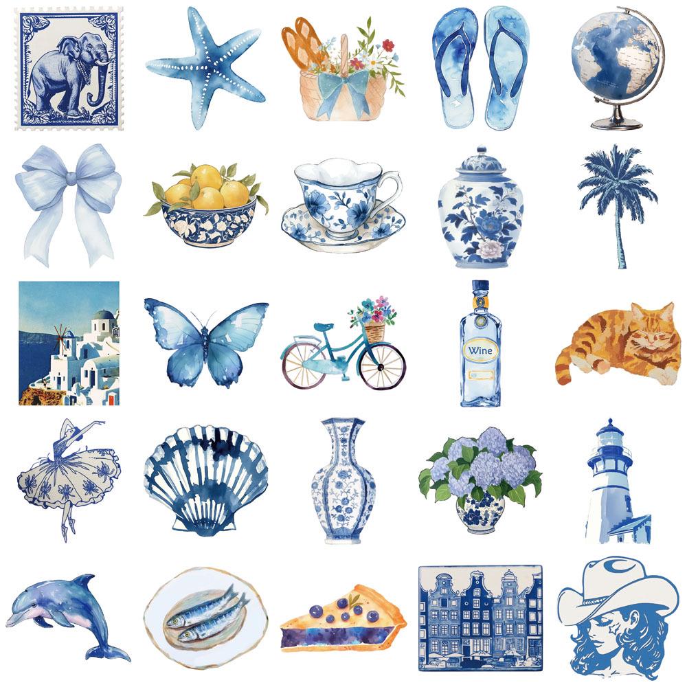 50-Piece Blue Cartoon Sticker Set for DIY Phone Cases, Notebooks, and Water Bottles