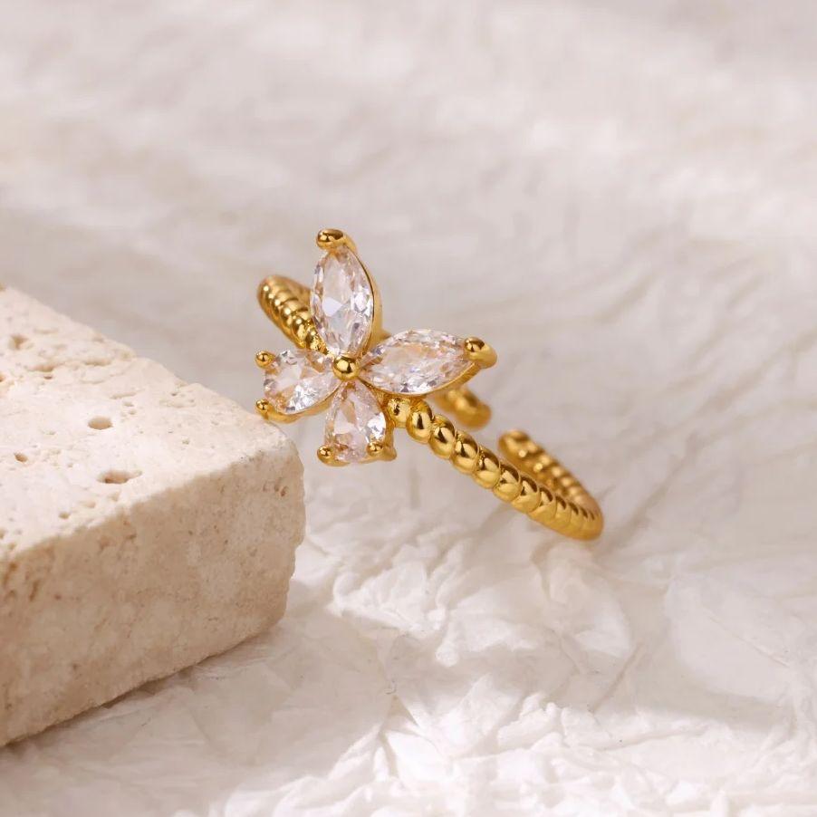 Zircon Butterfly Rings for Women Stainless Steel Adjustable Shiny Butterfly Ring 2025 Trend Wedding Couple Jewelry anillos