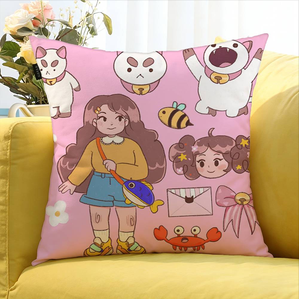 Bee And Puppycat Cartoon Style Badge Various Sizes Square Pillow Case For Car Home Bedchamber Decor